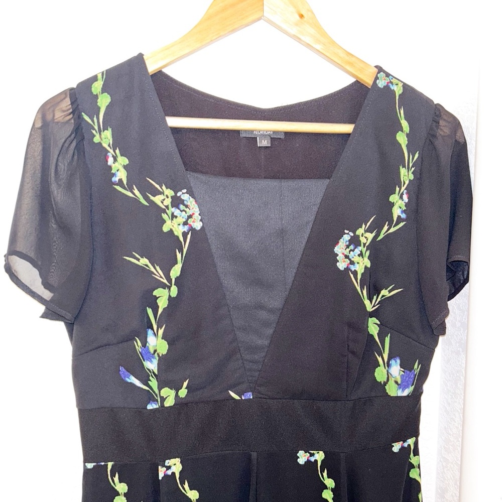 FLORYDAY MultiColor Floral & vines square cap sleeve tea length dress SZ: Medium - Picture 3 of 12